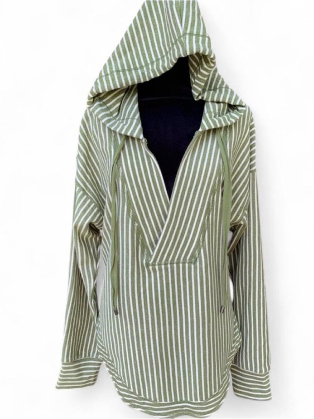 Nautical Fisherman Soft Green and Cream Striped Hooded Pilcro Sweatshirt
